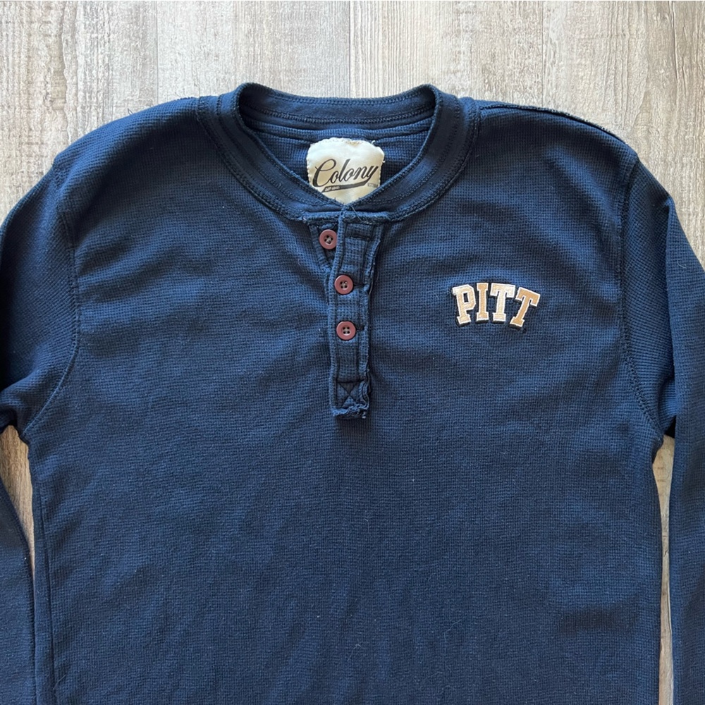 PITT Panthers Navy Blue Thermal Waffle Knit Henley Long Sleeve Shirt XXL - Picture 4 of 8